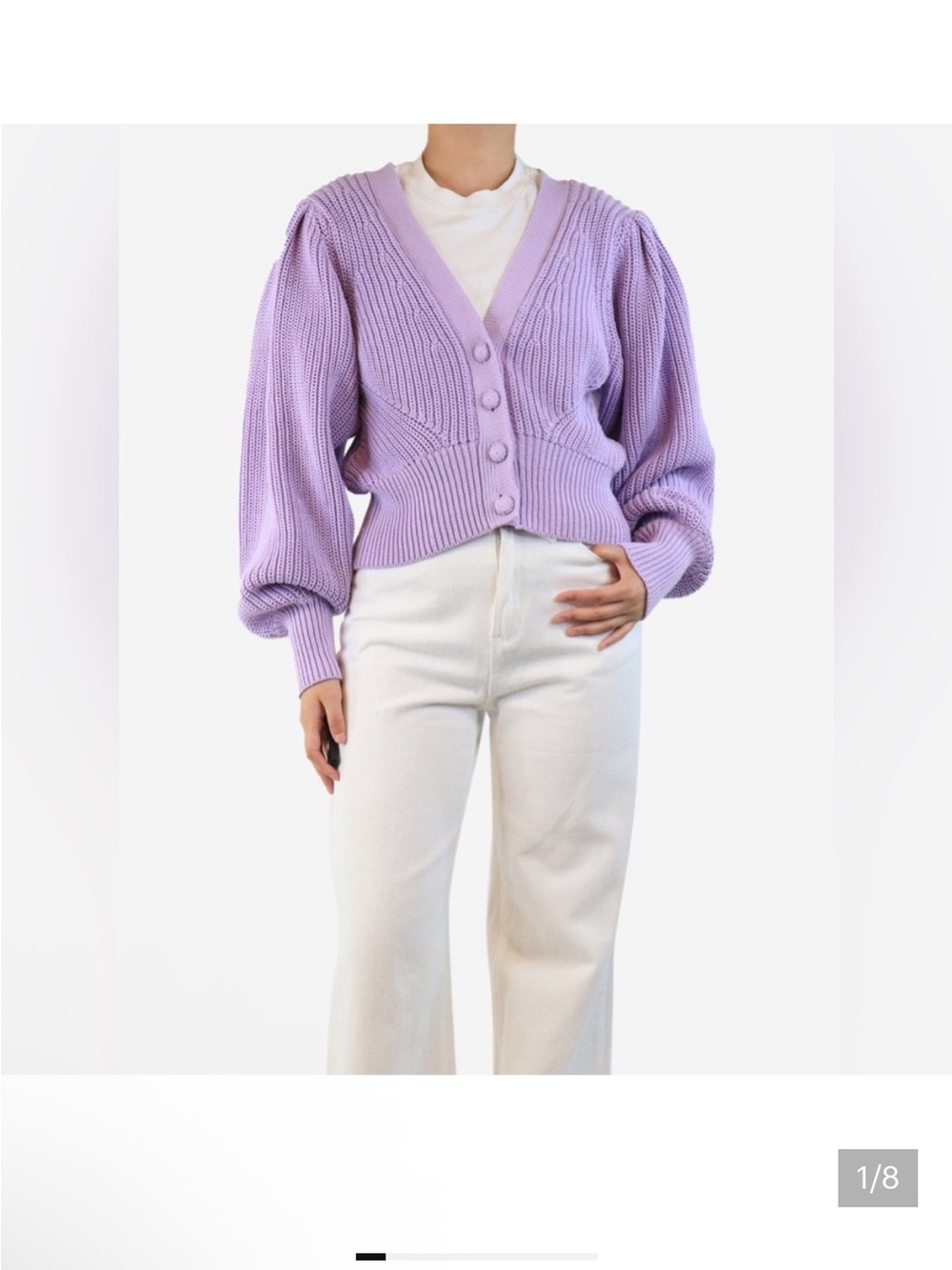 REMAIN Magla knit cardigan Pastel Lilac cotton knit puff sleeve size 6